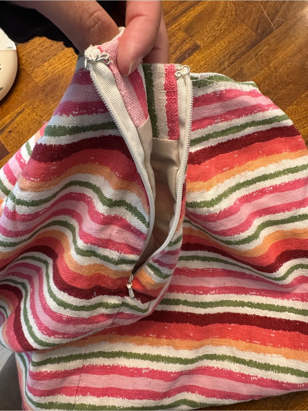 Talbots Striped Linen Blend Skirt Size 12 Pink Orange Green Preppy Summer - Picture 4 of 5